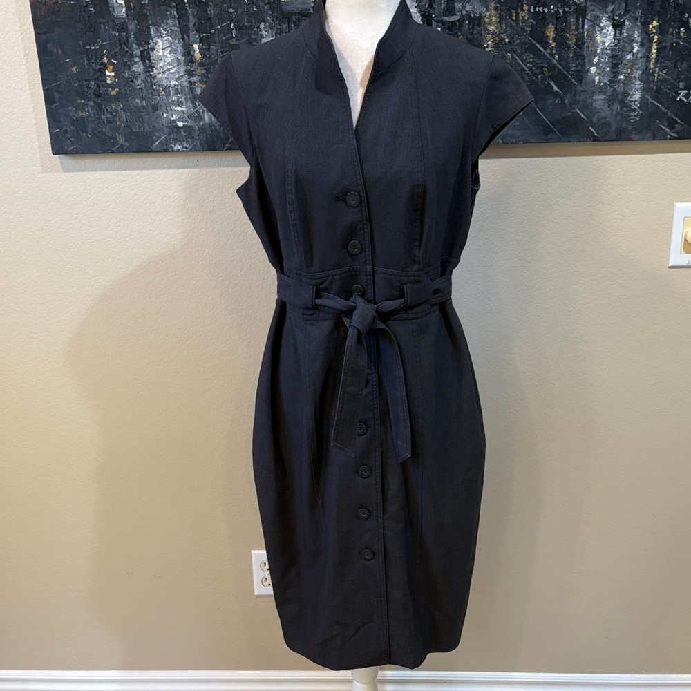 Calvin Klein Gray Button Front Cap Sleeved Midi Dress with Belt-No Size Tag